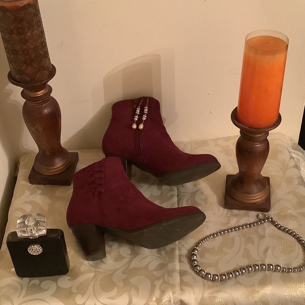 Burgundy Suede Ankle Boots
